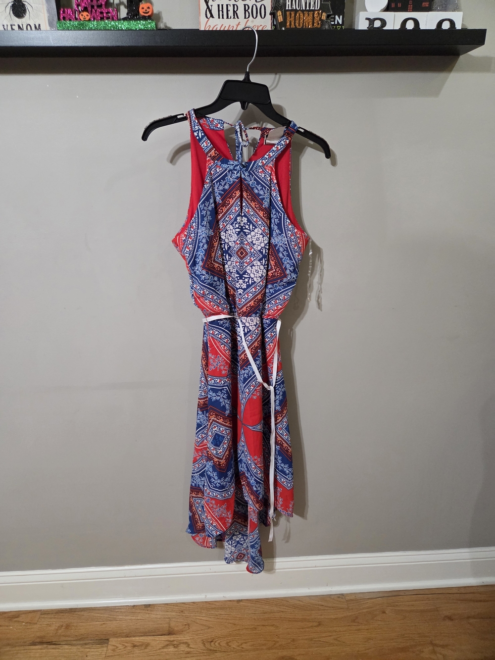 Red and Blue Printed Dress